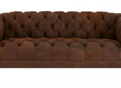 Brown three-seater Chesterfield modern design leather sofa design furniture velvet fabric