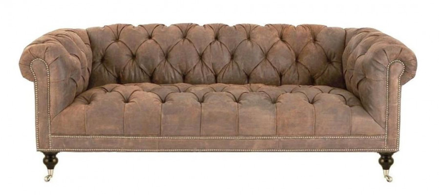 Brown three-seater Chesterfield modern design leather sofa design furniture velvet fabric