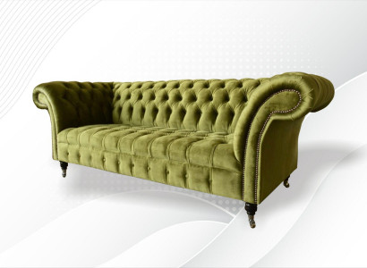 Chesterfield Green Three-Seater Living Room Design Couches Upholstered Sofa Textile New