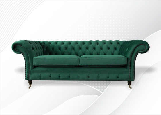 Chesterfield 3 Seater Green Living Room Modern Design Couches Sofa Original Fabric