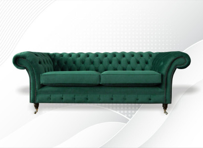 Chesterfield 3 Seater Green Living Room Modern Design Couches Sofa Original Fabric