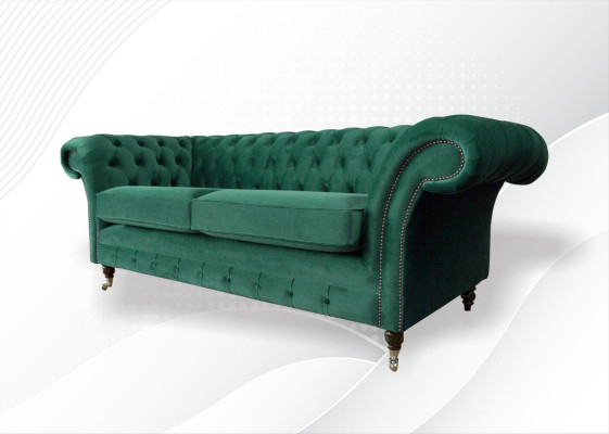 Chesterfield 3 Seater Green Living Room Modern Design Couches Sofa Original Fabric