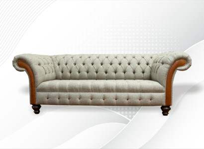 Chesterfield 3-seater beige living room design couches upholstered sofa sofas fabric