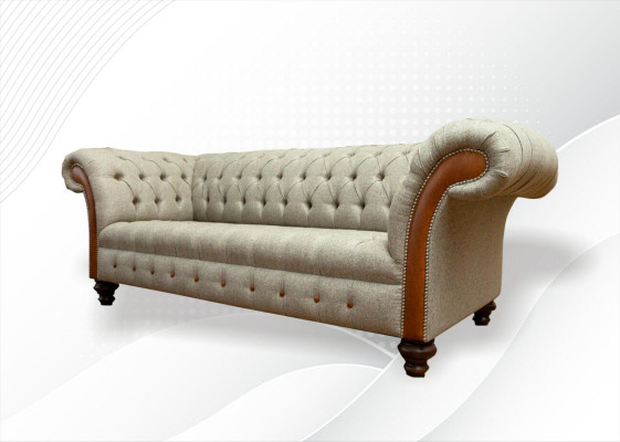 Chesterfield 3-seater beige living room design couches upholstered sofa sofas fabric
