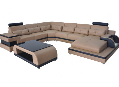 Luxury Upholstered Seat Leather Corner Couch with USB Sofa Living Furniture Landscape Suite