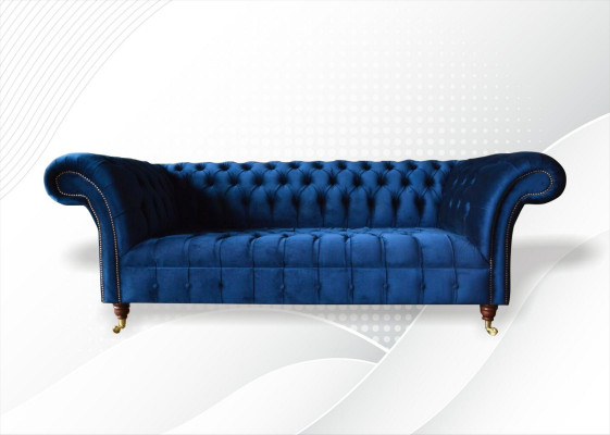 Chesterfield 3-Seater Blue Design Couches Upholstery Sofas Velvet Fabric Textile Luxury