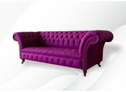 Chesterfield 3-Seater Purple Fabric Design Couches Upholstered Sofas New Creative Sofa