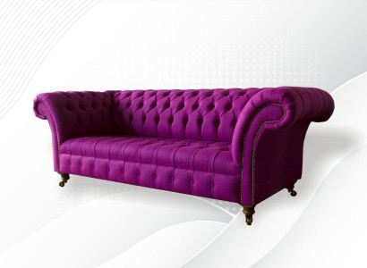 Chesterfield 3-Seater Purple Fabric Design Couches Upholstered Sofas New Creative Sofa