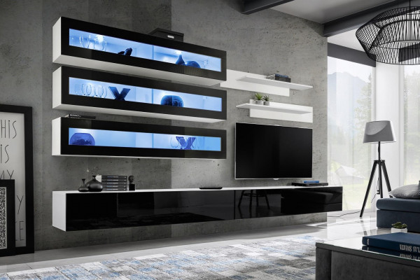 White luxury living room wall unit furniture 3x wall cabinet TV stand