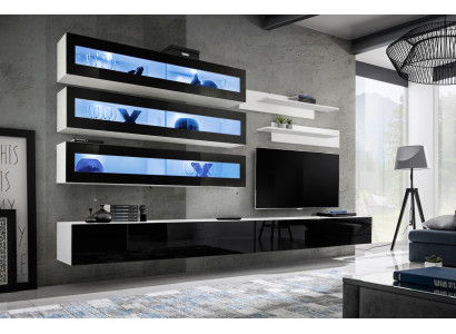 White luxury living room wall unit furniture 3x wall cabinet TV stand