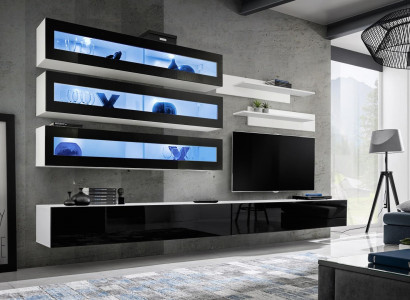 White luxury living room wall unit furniture 3x wall cabinet TV stand