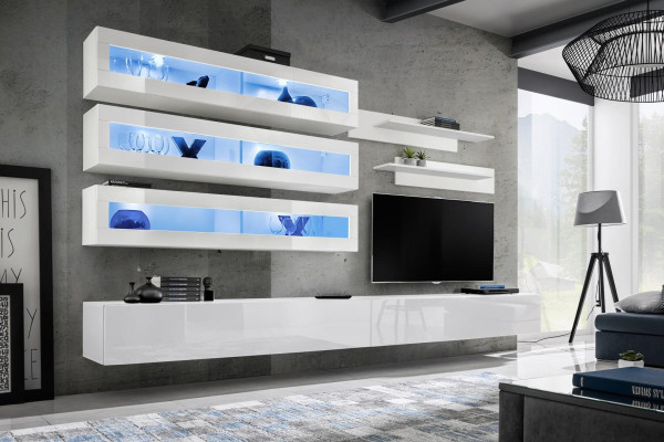 7-piece set living room designer style wall unit TV stand 2x wall shelves