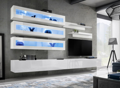 7-piece set living room designer style wall unit TV stand 2x wall shelves