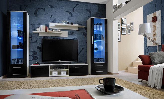 White wall unit living room furniture TV stand sideboard modern design furnishing