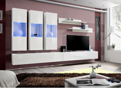 Living Room RTV Hanging Cabinet Living Wall Wood Design White Modern New Set 7-piece.