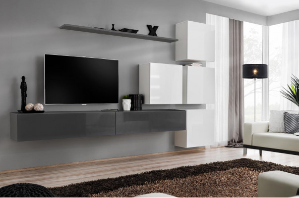 Gray wall shelf TV stand luxury complete style modern living room new furniture