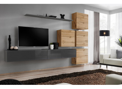 Gray TV Stand Wall Shelf Luxury Living Wall Furniture Modern Complete Sideboard