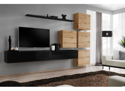 Set of 7-piece Living Room Wall Unit TV Stand Wood Luxury Set Group Wall Cabinet