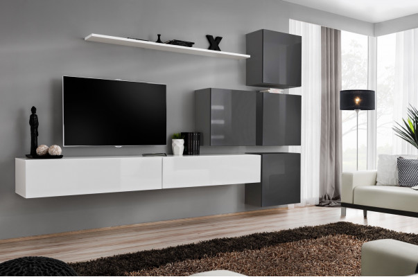 White TV stand wooden furniture set complete living room wall unit modern living room set