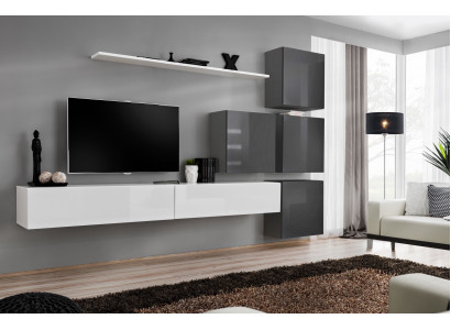 White TV stand wooden furniture set complete living room wall unit modern living room set