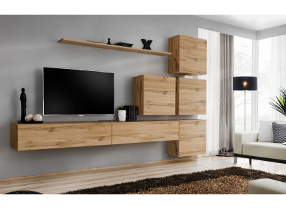 Suite Brown Set 7-piece TV Stand Complete Wall Unit Wall Shelf Modern Design