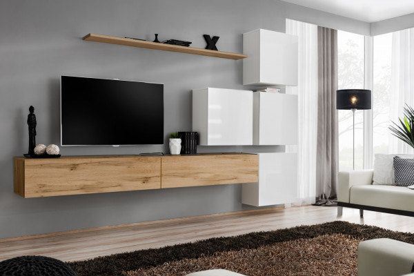 Wall unit brown living room wood modern furniture set luxury complete wardrobe