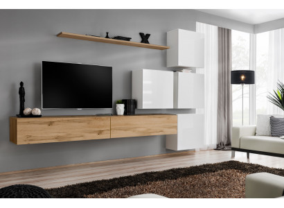 Wall unit brown living room wood modern furniture set luxury complete wardrobe