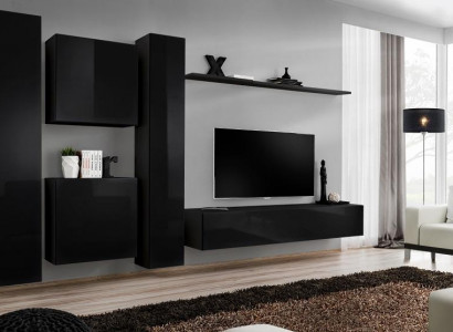 Black living room wall unit TV stand luxury living room furniture complete set 6-piece modern