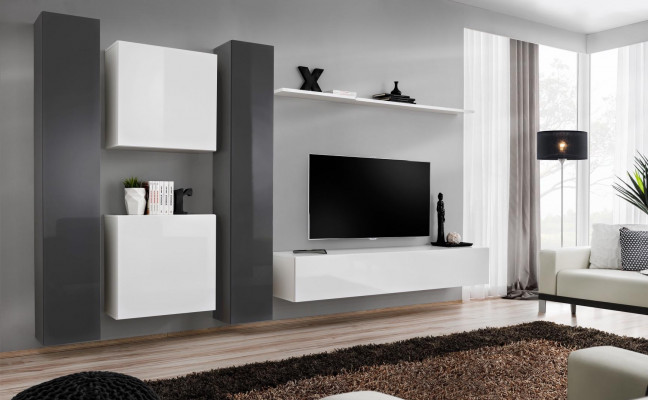 Living room furniture white wall unit designer furniture complete set 6 pieces new