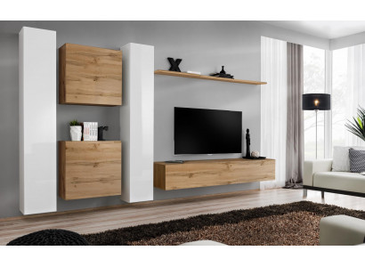 Wall unit designer living room furniture brown wall cupboard complete new wall shelf