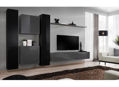 Designer wall unit gray living room furniture 4x wall cabinet wall shelf complete