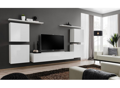 Complete Set 7-piece White Living Room Wall Unit Luxury Furnishings Modern TV Stand