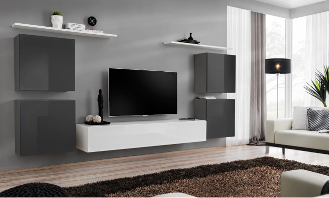 Living Room White Wall Unit Set Wall Shelf TV Stand Wooden Furniture 2x Display Cabinet Wall Unit