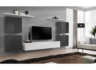 Living Room White Wall Unit Set Wall Shelf TV Stand Wooden Furniture 2x Display Cabinet Wall Unit