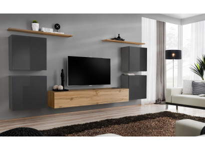 Luxury Wall Unit Complete 7-Piece Designer Wall Shelf Living Room Brown TV Stand