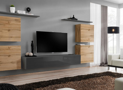 Wooden furniture wall unit living room gray wall shelf luxury furnishing new