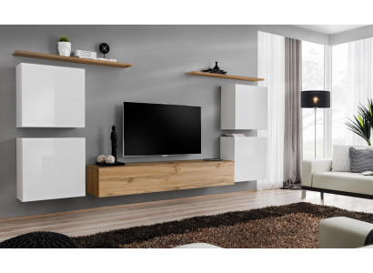 Set of 7 pieces Luxury New Living Room Set Brown TV Stand Wall Cabinet Wood