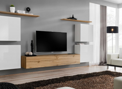 Set of 7 pieces Luxury New Living Room Set Brown TV Stand Wall Cabinet Wood