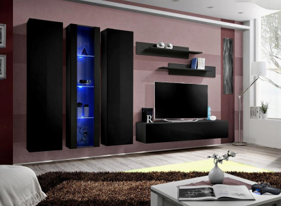 Wooden furniture wall unit wall cabinet black TV stand set hanging display cabinet