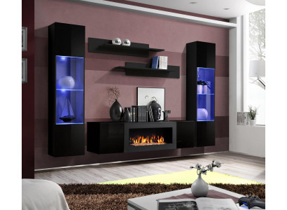 Designer black wall unit wooden furniture hanging display cabinet luxury sideboard wall shelves