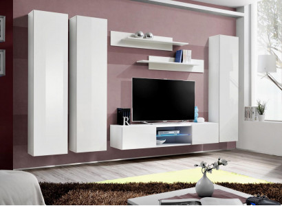 White wall unit wall cabinet complete living room designer TV stand wood