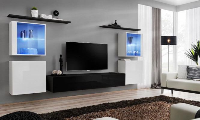 Wooden Furniture Black Living Room Wall Unit Wall Shelves Luxury Interior Cabinet New