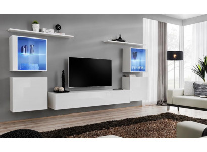White living room furniture wall unit 2x wall shelves complete set luxury furnishings
