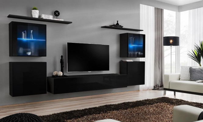 Black Wall Unit Living Room Furniture Luxury Wall Cabinet Complete Designer New