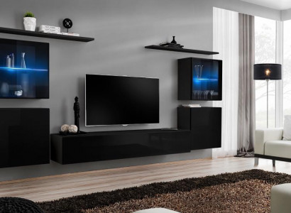 Black Wall Unit Living Room Furniture Luxury Wall Cabinet Complete Designer New