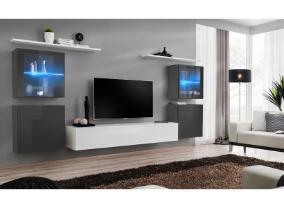 White wall unit high gloss designer wall cabinet wall shelves wood luxury furniture