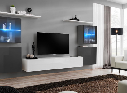 White wall unit high gloss designer wall cabinet wall shelves wood luxury furniture