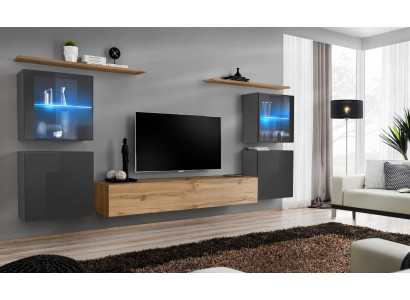 Designer Braun Wall Unit, Shelves, Cabinet, Living Room, Wood Furniture, Modern Style