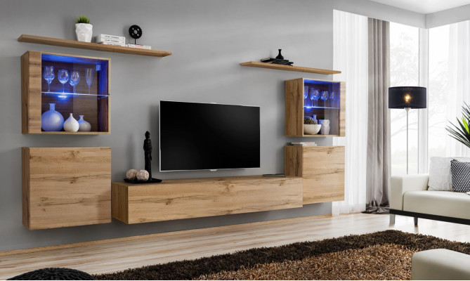 Luxury Wall Unit Set 7 Pieces. Living Room Wall Cabinet Wall Shelves Wood Furniture Group