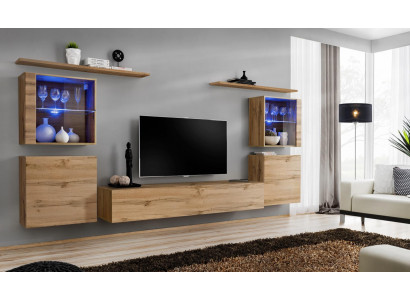 Luxury Wall Unit Set 7 Pieces. Living Room Wall Cabinet Wall Shelves Wood Furniture Group